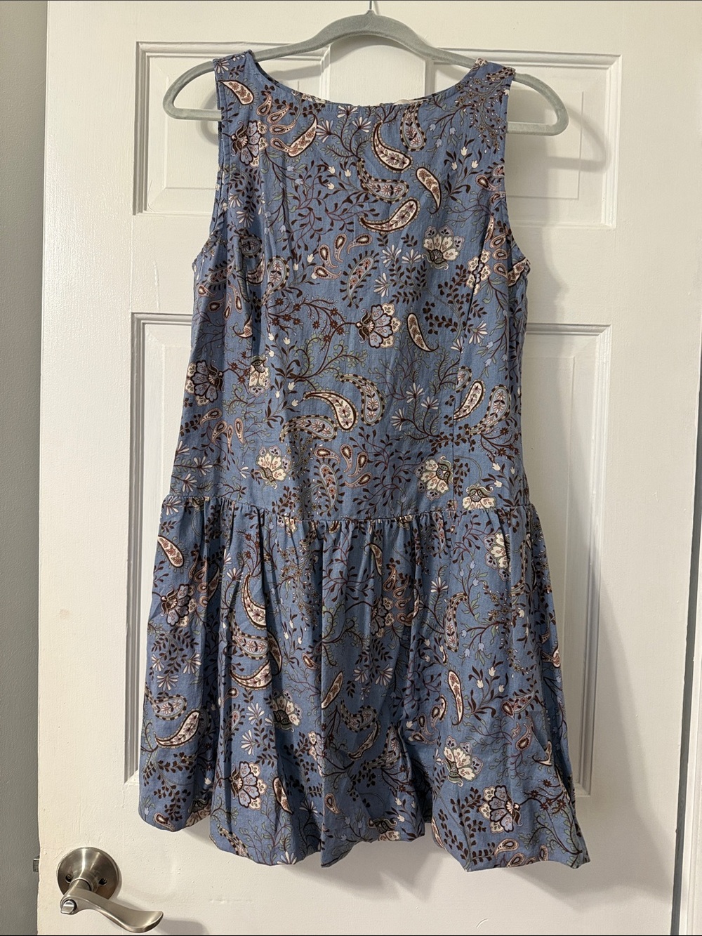 Sleeveless Blue Paisley Floral Drop-Waist Dress